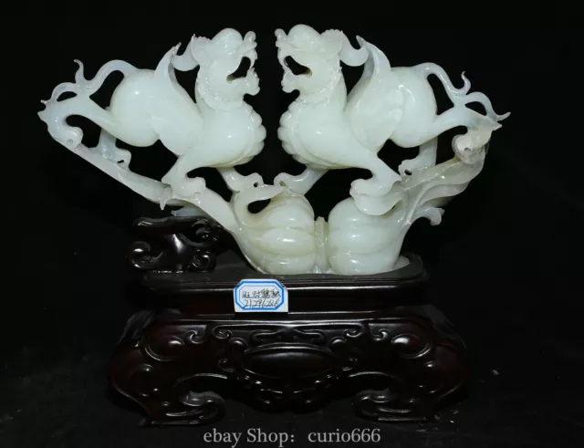 10.6'' Natural Xiu White Jade Pixiu Brave troops Garlic Bulb Animal Statue