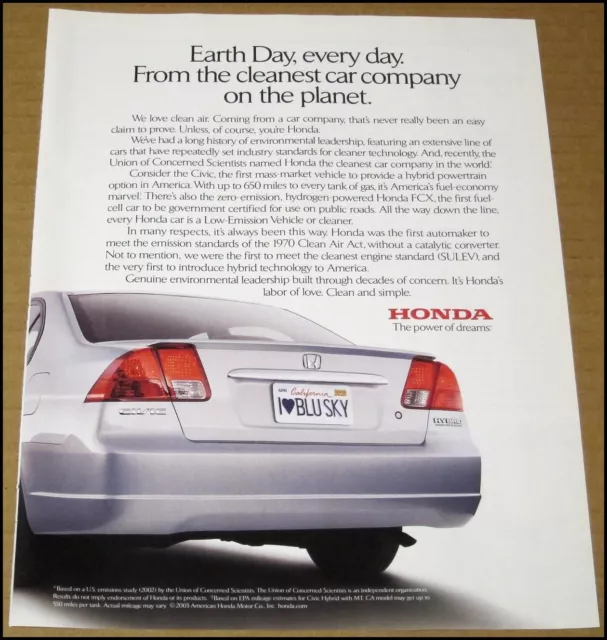 2003 Honda Civic Hybrid Print Ad Car Automobile Advertisement Vintage 8"x10.5"