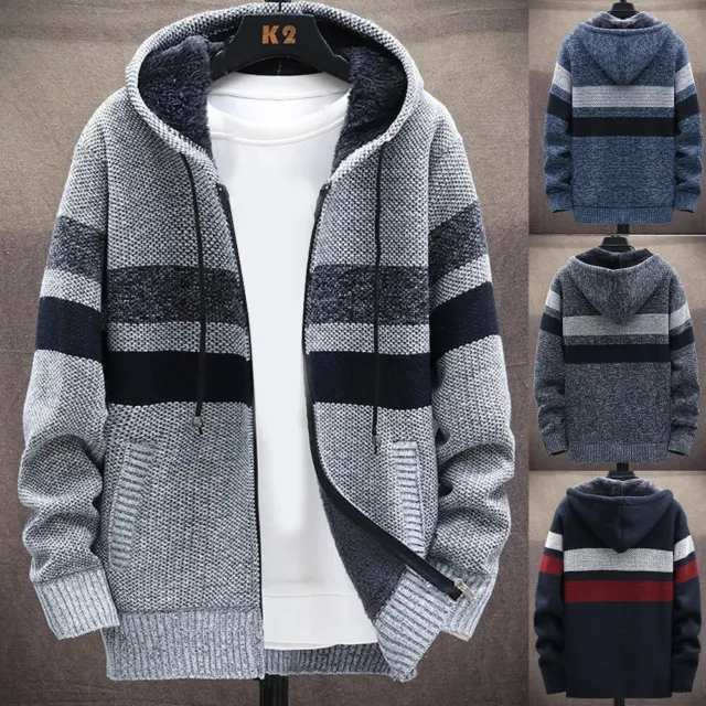 Mens Thick Warm Fleece Lined Hooded Hoodie Winter Zip-Up Coat Jacket Sweatshirt