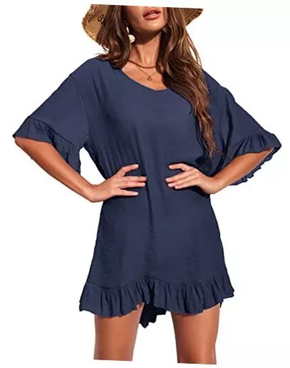 Womens Swimsuit Coverup V Neck Bathing Suit Beach Dress Sexy XX-Large Navy