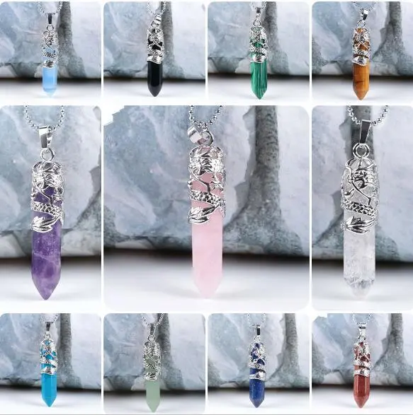 Fashion Hexagonal Quartz Crystal Chakra Healing Point Pendant Necklace Jewelry