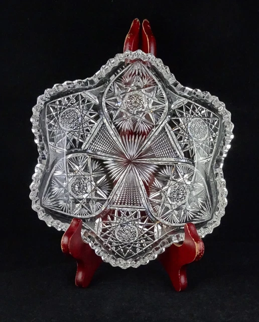 Fancy Cut ABP Nappy American Brilliant Period Cut Glass Stylized Hobstars +