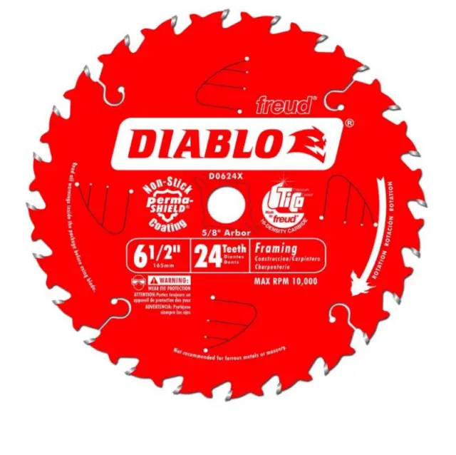 FREUD DIABLO D0624X 6-1/2" 165mm 24T CIRCULAR SAW BLADE