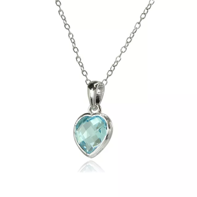 Argent Sterling Topaze Bleu 8mm Biseau- Ensemble Pendentif Coeur Collier 3