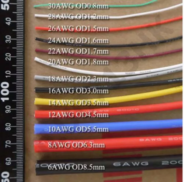 Câble silicone UL 2/4/6/7/8/10/11/13/14/15/16/17/20/24/26/30 AWG 0,08 mm 3