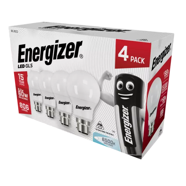 LED 60W Birne B22 Bajonett GLS Lampe Glühbirnen Tageslicht 4-20er Pack von Energizer