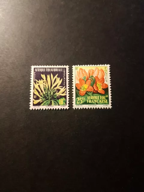 Timbre France Colonie Afrique Équatoriale Aef Fleurs N°243/244 Neuf ** Luxe Mnh