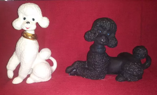 Poodle Vintage Chalk Figures - Set of 2, Black 1 1" L x 7" H and White 6"L x 9"H