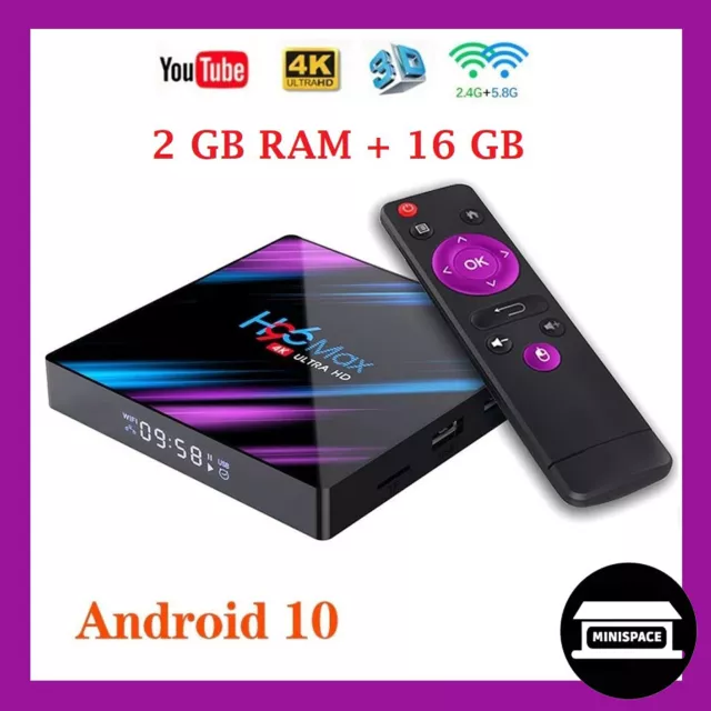 Eu Plug SMART TV BOX H96 MAX 2+16 GB ANDROID10 WIFI 4K Media player SET TOP BOX