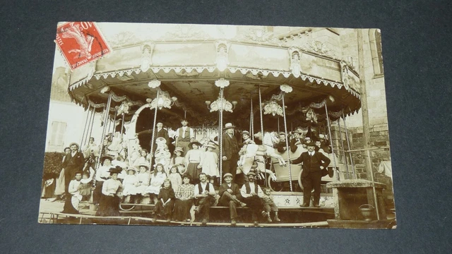 Cpa Photo Postcard 1908-1910 France Handles Wooden Horses Children Family