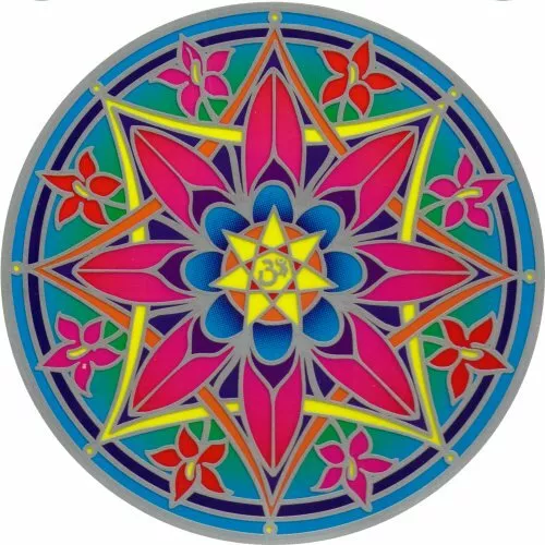 Ohm Flower Sunseal Om Window Sticker Decal Stained Glass Car Bumper Door Art