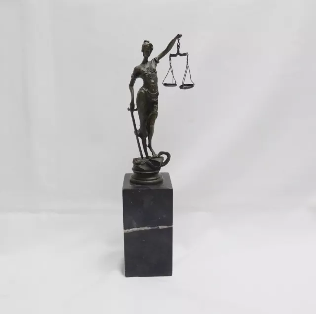 Vintage bronze sculpture on marble, Lady Justice after original by Alois Mayer.