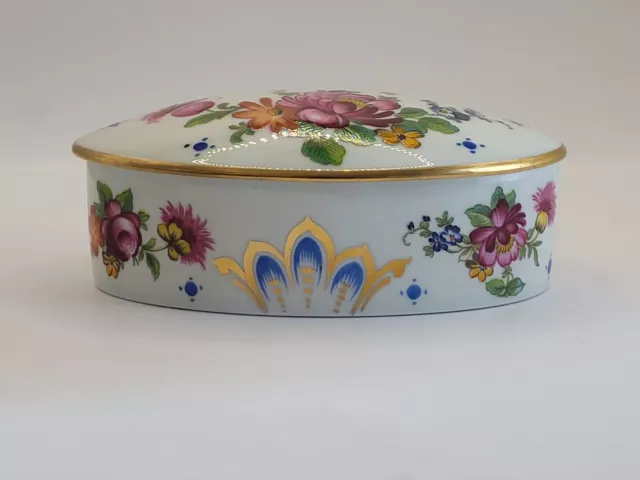 Limoges France Porcelain Oval Trinket Box Hand Painted Flowers Gold Rim