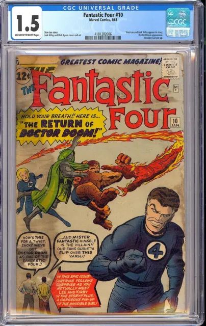 Fantastic Four #10 Doctor Doom Silver Age Vintage Marvel Comic 1963 CGC 1.5