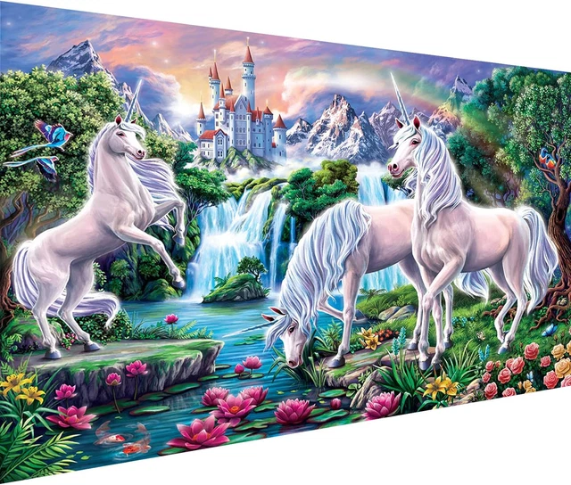Kits de pintura grandes de diamantes unicornio para adultos, diamantes de tamaño grande de 28X16 pulgadas 5D