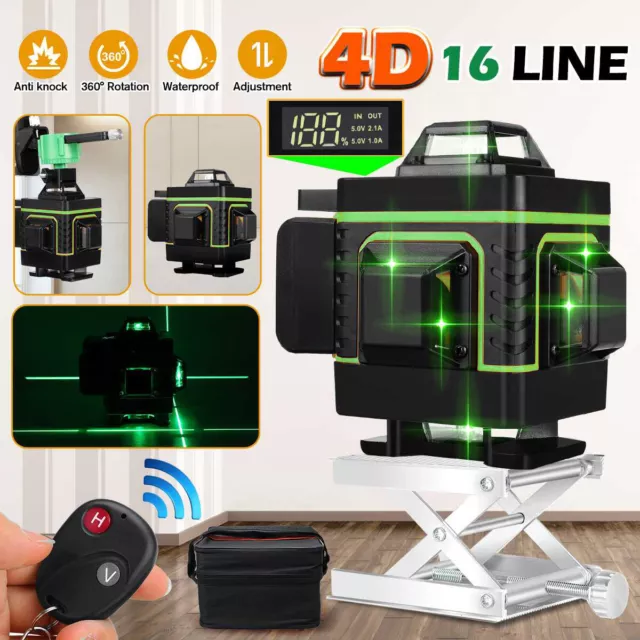 Auto Leveling Green Laser Level 360°Self Cross Measure Tool 16 Line+Tripod Stand