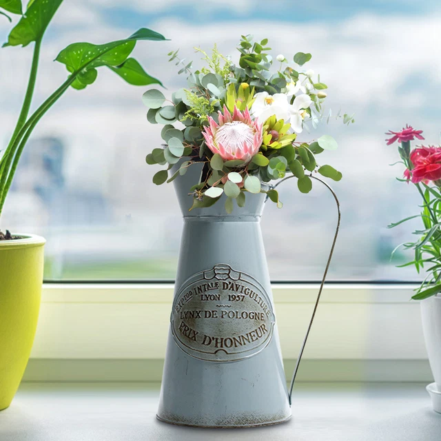 Retro Shabby Chic Flower Jug Holder Metal Wedding Garden Style Flower Vase Craft