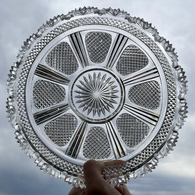 American Brilliant Period Cut Glass Low Bowl By Meriden In Old Irish Pattern