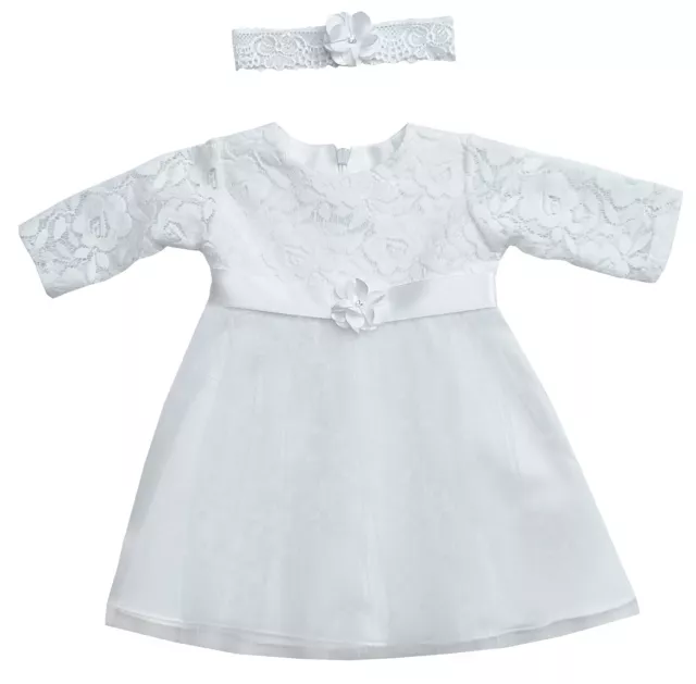 Kleid Babykleid Taufkleid Festkleid Mädchen Baby Taufe Stirnband Spitze Strass