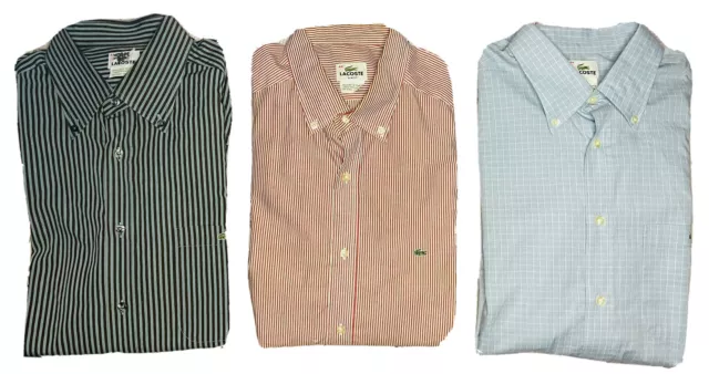 *LOT* Lacoste Men's Blue/Red Striped Long-Sleeve Button Down; Size 44