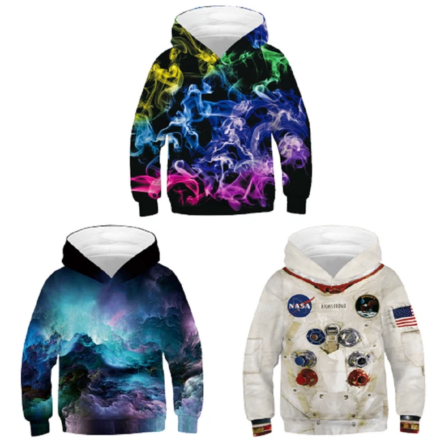 Childrens Kids Girls Boys Unisex NASA Astronaut Rainbow Smoke Sweatshirt Hoodie