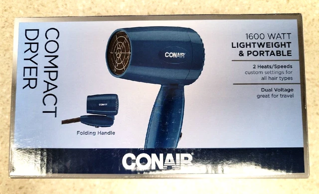 Conair Compact Hair Dryer Lightweight & Portable 2 Heats Speed  Foldable Travel