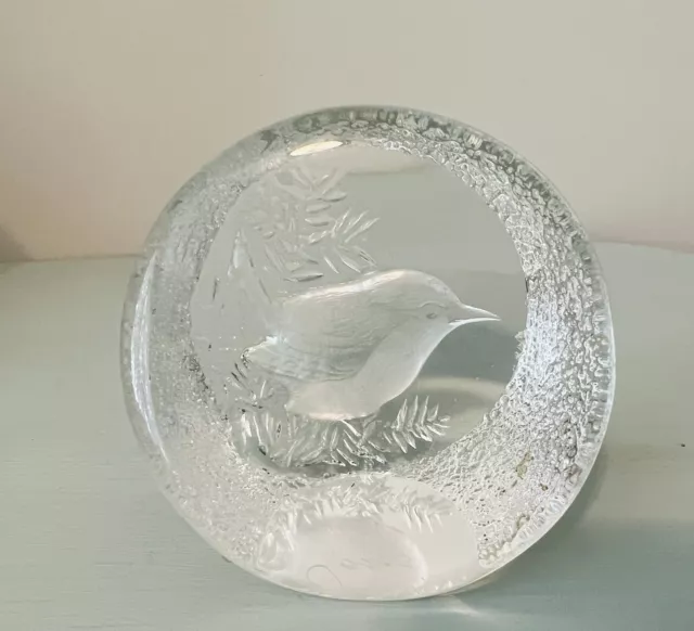 Mats Jonasson Lead Crystal Wren Paperweight Handmade In Sweden Signed