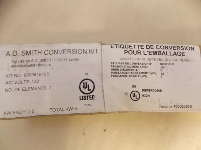 AO Smith 9003818105 Conversion Kit 120V 2 Elements 5KW
