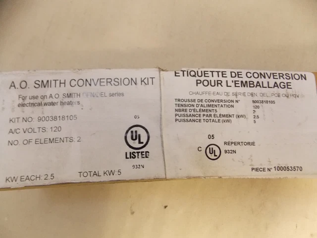 AO Smith 9003818105 Conversion Kit 120V 2 Elements 5KW