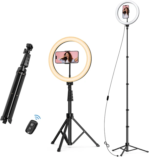 Anillo de luz para selfie de 12"" con soporte para trípode extensible de 63"", luz para selfie