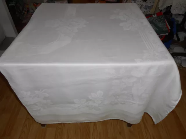 70x87 Vtg Antique ELEGANT FORMAL White IRISH LINEN Double DAMASK Tablecloth