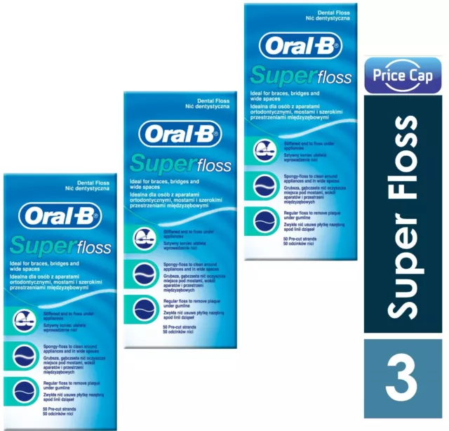 3 x Oral B Super Zahnseide 50 vorgeschnittene Stränge | Zahnseide für gesundes Zahnfleisch