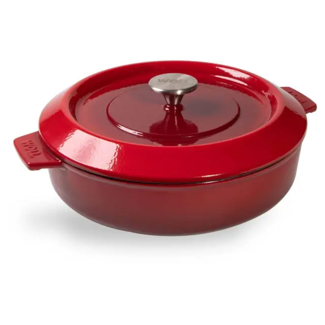 Woll Iron, Kasserolle mit Deckel, Chili Red Ø 28 cm, 7 cm hoch, 3,7 Liter