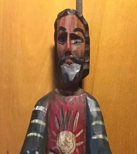 Antique Hand Carved Folk Art Wooden Hand Painted Jesus Christ Figure French 2
