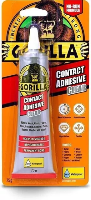 Gorilla Contact Adhesive Clear Glue Waterproof Bond Wood Glass Metal Fabric 75g