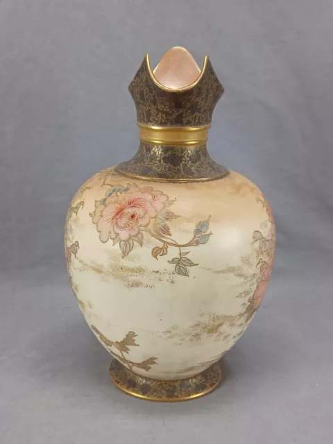 Doulton Burslem Hand Painted Pink Flowers & Raised Gold Jug C.1886-1891 2