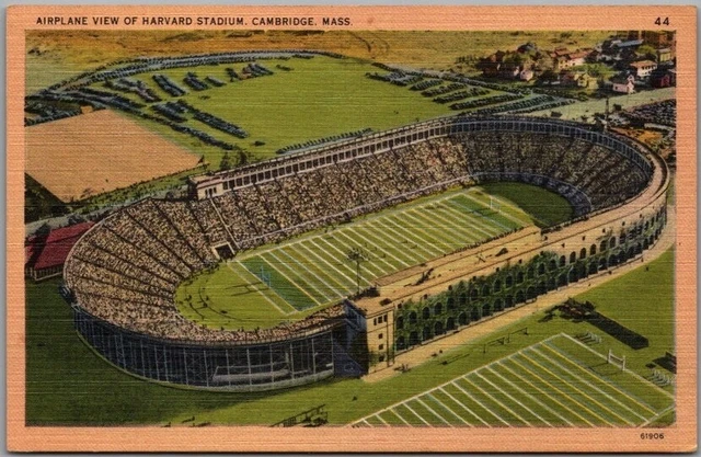 1940s Harvard University Postcard "Airplane View of HARVARD STADIUM" Football