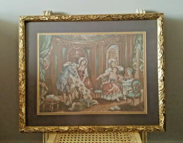 Antique Tapestry French Aubusson Style Wall Hanging Framed 21" x 18" Vintage