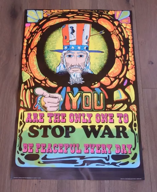 Original 1970 - Stop War - Anti Vietnam War Protest Blacklight Poster, Nos