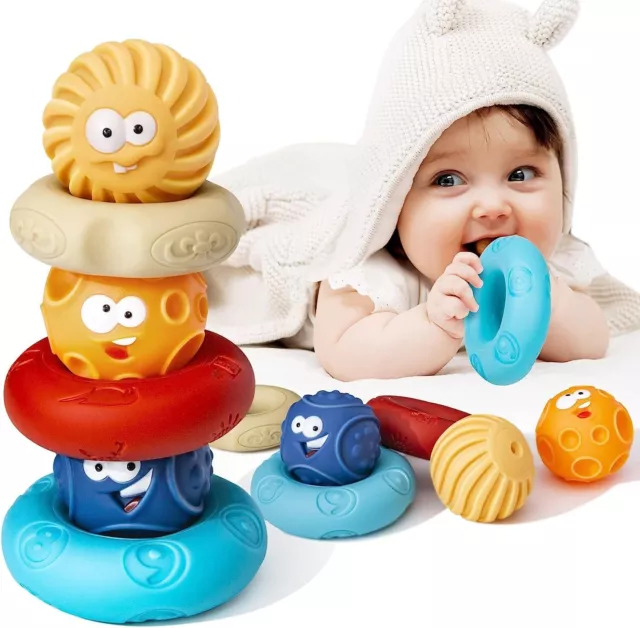 ONLYFUN 6 Jouets Bebe 6 Mois, Beignets Empilable Jouets Sensoriel Dentition Bébé