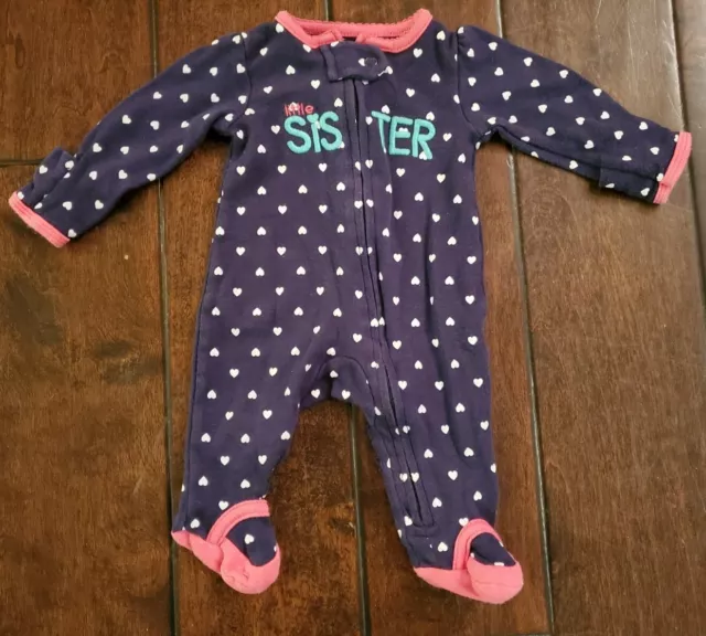 NB Child Of Mine Carters Blue Pink Little Sister Pjs One Piece Pajamas Hearts