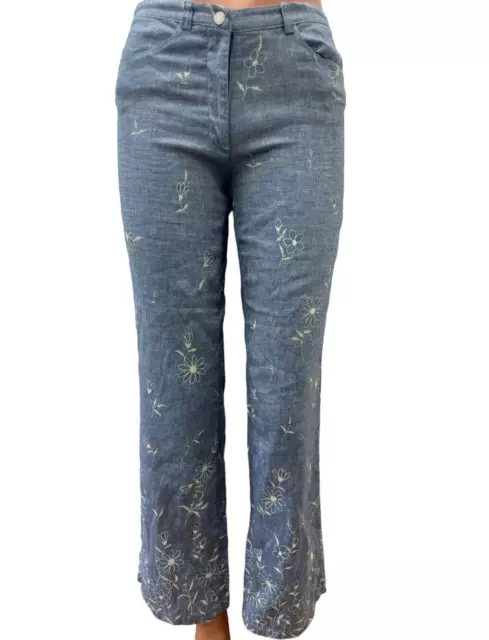 Pantaloni vintage VERSACE JEANS COUTURE taglia 26 S cotone LINO FLoral