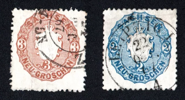 Sachsen 1863 Wappen Mi 17 u. Mi 18 gestempelt