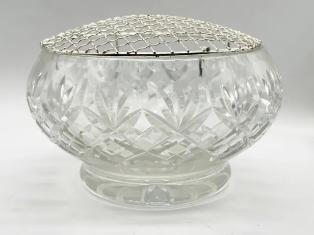 Vintage Cut Glass Rose Bowl With Grate  Heavy Bottom Clear Vase Flower Arranging