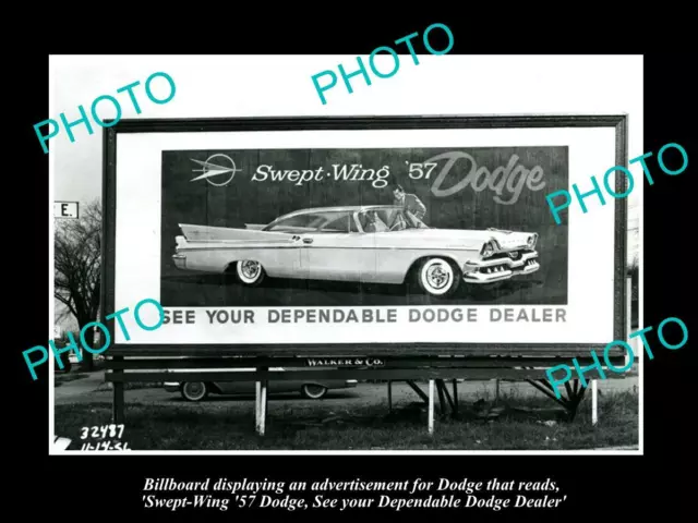 Old Postcard Size Photo Dodge Brothers Car Billboard 1957 Swept Wing Dodge