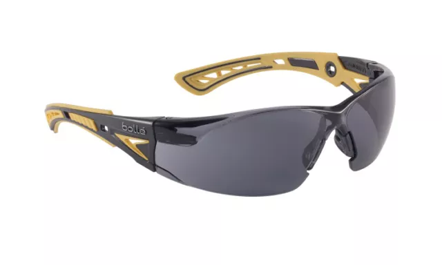 Bolle Rush Plus Safety Glasses Black/Yellow Temples Smoke Anti-Fog Lens 40244