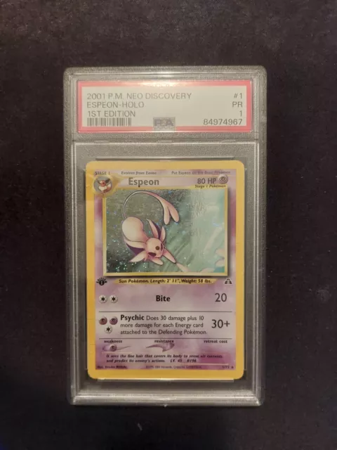 Espeon 1st Edition HOLO, ENG 1/75 Neo Discovery , PSA 1 Poor