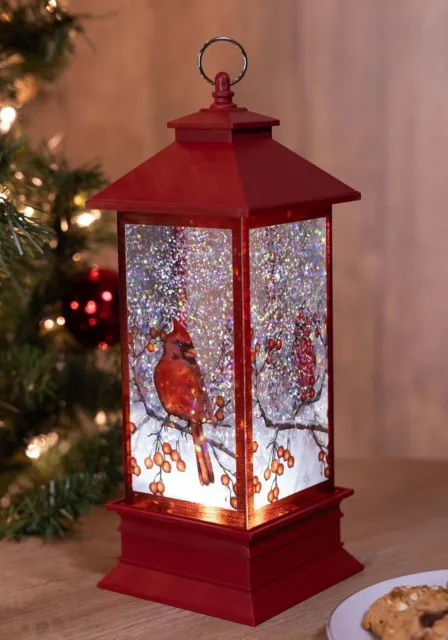 Lighted LED Glitter Shimmer Cardinal Lantern Decoration New