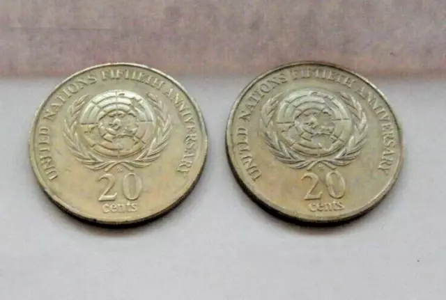 1995 20c Twenty Cent " UNITED NATIONS U.N "  Commemorative 20c circulated