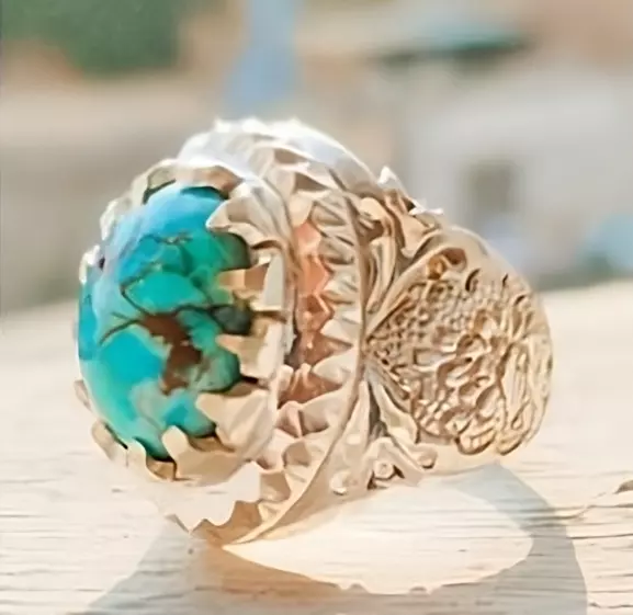 Turquoise du Sinaï fait à la main sur bague en argent sterling 925 Rare...